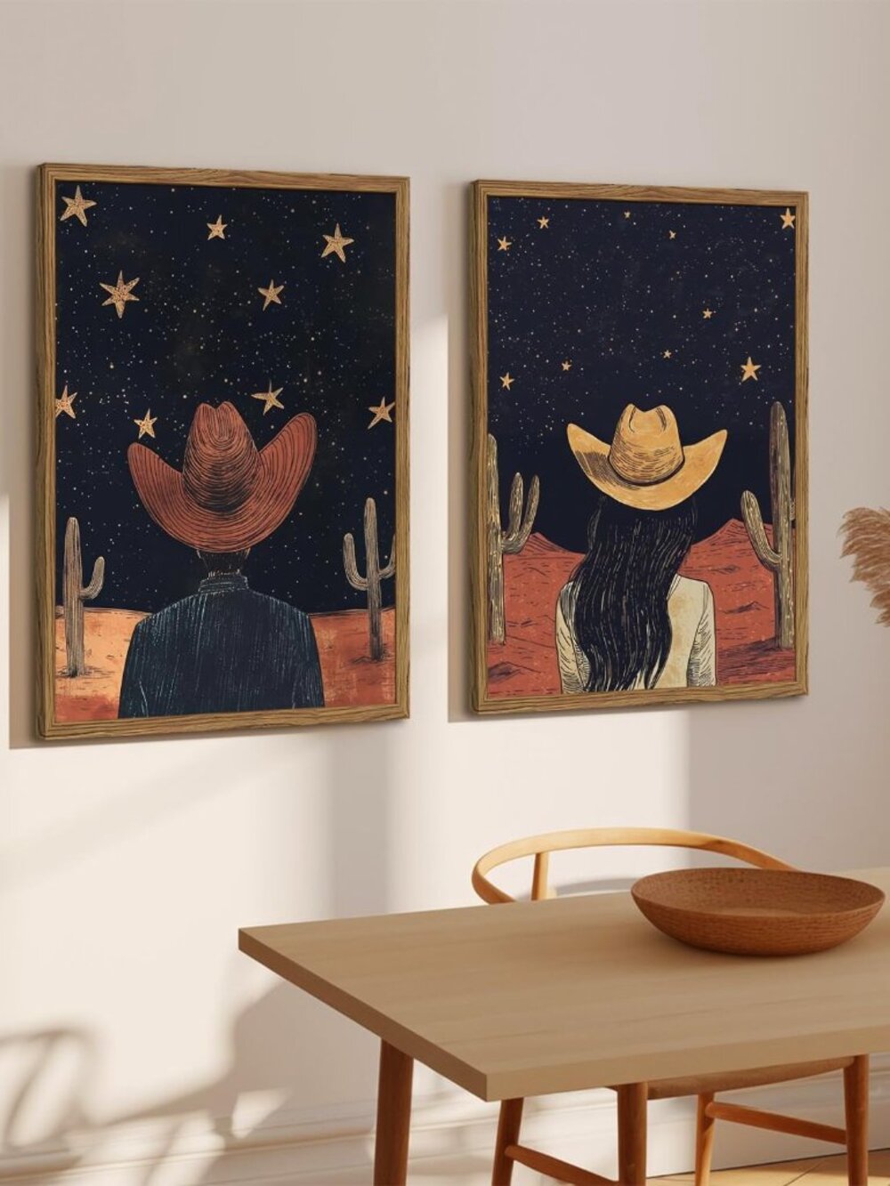Framed Boho Western Cowboy and Cowgirl Wall Art Set of 2, Vintage Southwestern D - Picture 9 of 9